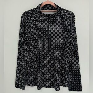 Sport Haley Women's Black + White Patterned Long Sleeve 1/4 Zip Top Plus Size XL